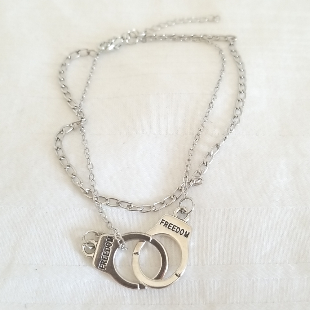 Silver FREEDOM Handcuff Double Strand Ankle Bracelet